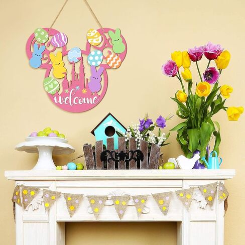 علامة باب أرنب عيد الفصح، عيد الفصح سعيد ترحيب زخارف معلقة خشبية، بيض عيد الفصح لوحة أرنب علامة الجدار شماعات ديكور الربيع الوردي للباب الأمامي الشرفة ساحة ديكورات المنزل على شكل فأر in Kuwait