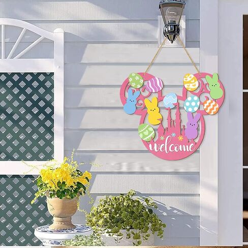 علامة باب أرنب عيد الفصح، عيد الفصح سعيد ترحيب زخارف معلقة خشبية، بيض عيد الفصح لوحة أرنب علامة الجدار شماعات ديكور الربيع الوردي للباب الأمامي الشرفة ساحة ديكورات المنزل على شكل فأر in Kuwait