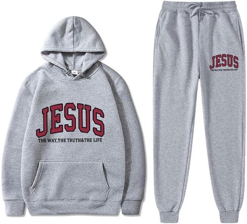 يسوع 2 قطعة رياضية هوديي الإيمان المسيحي الديني الله رجل امرأة البلوز البدلة in Kuwait