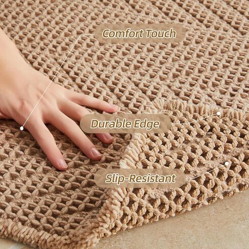 سجادة حمام Sunfly Boho، سجادة حمام وافل متعرجة غير قابلة للانزلاق وقابلة للغسل فائقة الامتصاص وسريعة الجفاف، سجادة حمام المزرعة لديكور أرضية الحمام 20 بوصة * 30 بوصة كاكي in Kuwait