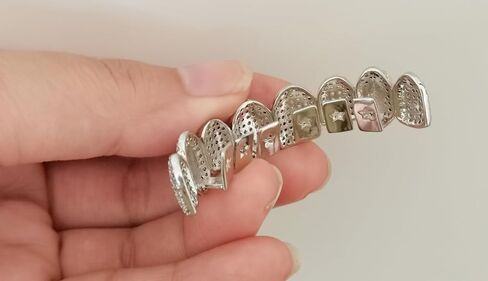 Hip Hop 14K Silver Grillz Teeth Upper 8 Teeth Cap and 2 Pieces Single Silver Grillz Teeth Cap for Bottom Teeth Men and Women DIY Braces to Match your Preferences in Saudi Arabia