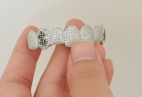 Hip Hop 14K Silver Grillz Teeth Upper 8 Teeth Cap and 2 Pieces Single Silver Grillz Teeth Cap for Bottom Teeth Men and Women DIY Braces to Match your Preferences in Saudi Arabia