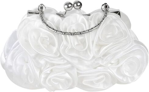 White Evening Clutch Purses for Women, Elegant White Rose Floral Handbag Small Flower Evening Bag with Detachable Chain for Wedding, Party, Prom in Saudi Arabia