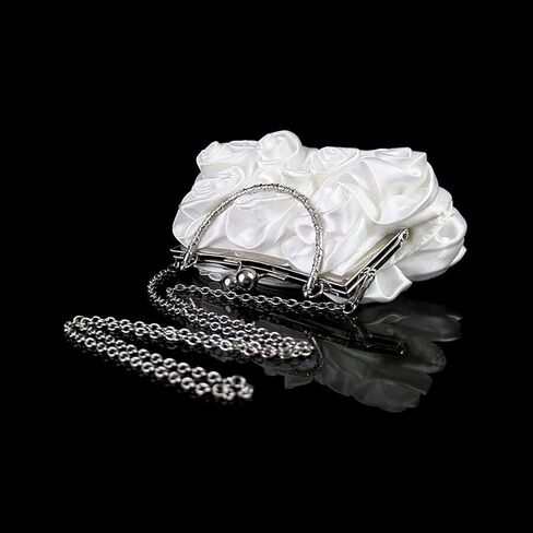 White Evening Clutch Purses for Women, Elegant White Rose Floral Handbag Small Flower Evening Bag with Detachable Chain for Wedding, Party, Prom in Saudi Arabia