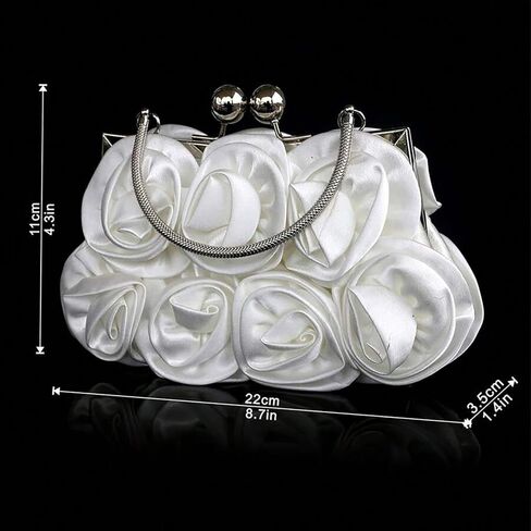 White Evening Clutch Purses for Women, Elegant White Rose Floral Handbag Small Flower Evening Bag with Detachable Chain for Wedding, Party, Prom in Saudi Arabia