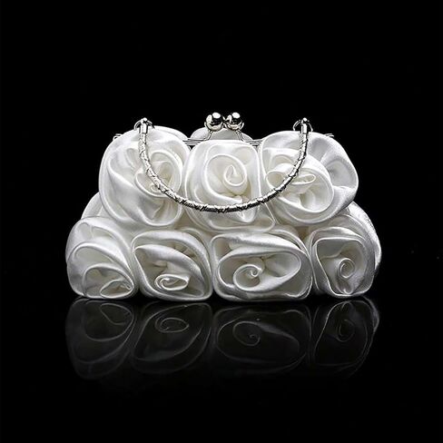 White Evening Clutch Purses for Women, Elegant White Rose Floral Handbag Small Flower Evening Bag with Detachable Chain for Wedding, Party, Prom in Saudi Arabia