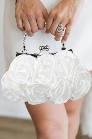 White Evening Clutch Purses for Women, Elegant White Rose Floral Handbag Small Flower Evening Bag with Detachable Chain for Wedding, Party, Prom in Saudi Arabia