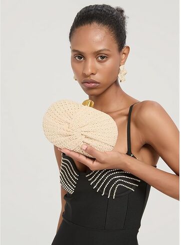 Straw Clutch Purse for Women Summer Woven Beach Handbag Party Wedding Clutch Evening Bag Wicker Purse in Saudi Arabia