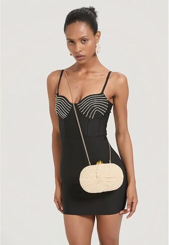 Straw Clutch Purse for Women Summer Woven Beach Handbag Party Wedding Clutch Evening Bag Wicker Purse in Saudi Arabia