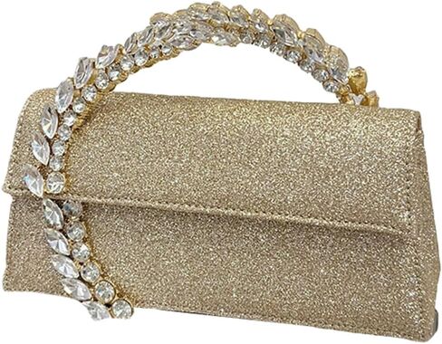 Evening Bag For Women Glitter Crystal Handle Clutch Purse Flap Handbags For Wedding Party Chain Crossbody Bags in Saudi Arabia