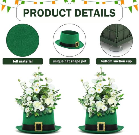 2 حزمة من قبعة عيد القديس باتريك مزهرية للطاولة قطعة مركزية خضراء عالية القبعة مع صندوق طين الزهور وأواني النباتات حاوية ترتيب الزهور لطاولة عيد القديس باتريك ديكور المنزل والحفلات in Kuwait