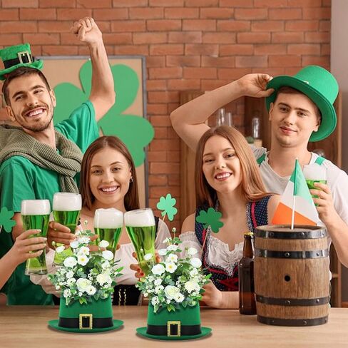 2 حزمة من قبعة عيد القديس باتريك مزهرية للطاولة قطعة مركزية خضراء عالية القبعة مع صندوق طين الزهور وأواني النباتات حاوية ترتيب الزهور لطاولة عيد القديس باتريك ديكور المنزل والحفلات in Kuwait