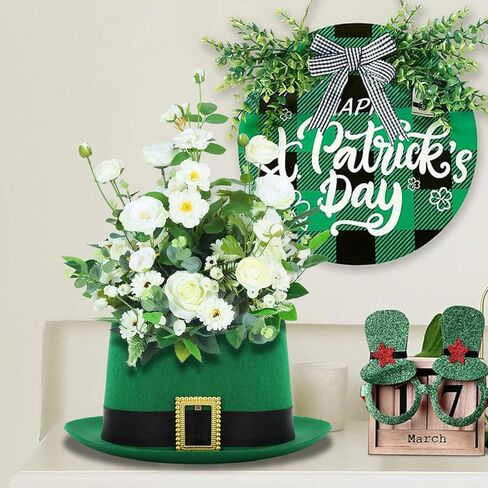 2 حزمة من قبعة عيد القديس باتريك مزهرية للطاولة قطعة مركزية خضراء عالية القبعة مع صندوق طين الزهور وأواني النباتات حاوية ترتيب الزهور لطاولة عيد القديس باتريك ديكور المنزل والحفلات in Kuwait