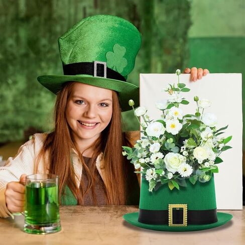 2 حزمة من قبعة عيد القديس باتريك مزهرية للطاولة قطعة مركزية خضراء عالية القبعة مع صندوق طين الزهور وأواني النباتات حاوية ترتيب الزهور لطاولة عيد القديس باتريك ديكور المنزل والحفلات in Kuwait