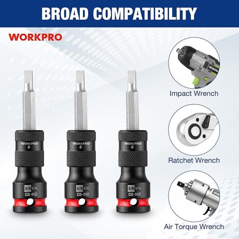 WORKPRO 3/8-inch Square to 1/4-inch Hex Quick Release Impact Socket Adapter and Bit Holder for Ratchet Wrenches, Drivers, Drills - Made from Durable CR-MO Steel in Saudi Arabia