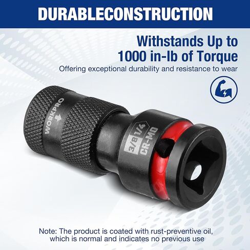 WORKPRO 3/8-inch Square to 1/4-inch Hex Quick Release Impact Socket Adapter and Bit Holder for Ratchet Wrenches, Drivers, Drills - Made from Durable CR-MO Steel in Saudi Arabia