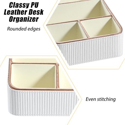 1 Pieces Remote Control Holder with 4 Compartments, PU Leather Small Nightstand Organizer for Home Desk Accessories Office Supplies, Multifunctional Stylish Small Bedside Desktop Organizers (White) in Saudi Arabia