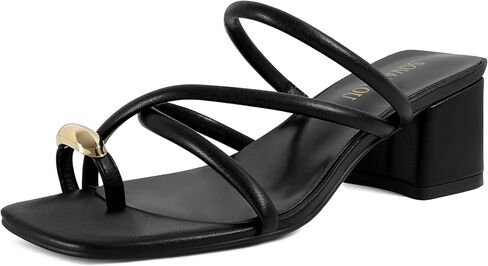 SOVANYOU Strappy Heeled Sandals for Women Toe Ring Chunky Block Heels Womens Wedge Sandals Opened Square Toe Casual Dressy Shoes in Saudi Arabia