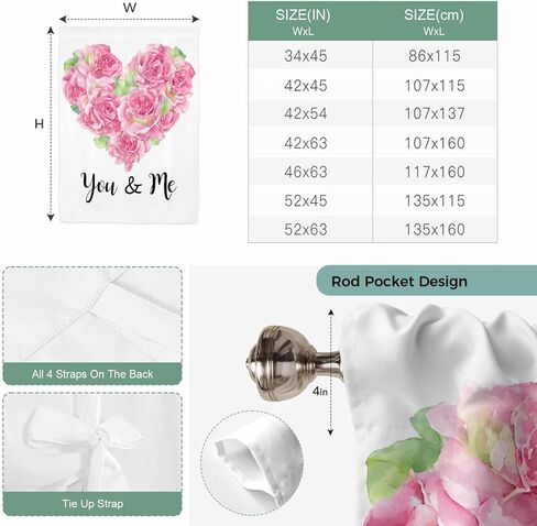 Valentine's Day Tie Up Curtains for Window, Pink Roses Love Heart Romantic Thermal Insulated Balloon Shade Adjustable Rod Pocket Curtains Valance Panels for Kitchen Bathroom Café 42'' x 45'' in Saudi Arabia