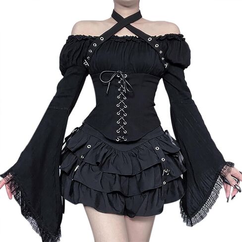 TSMNZMU Womens Gothic Ruffle Skirt - Aesthetic Grunge Puffy Skirts - Dark Punk Layered Mini Skirt in Saudi Arabia