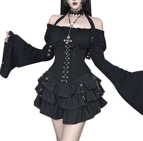 TSMNZMU Womens Gothic Ruffle Skirt - Aesthetic Grunge Puffy Skirts - Dark Punk Layered Mini Skirt in Saudi Arabia