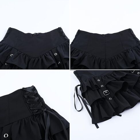 TSMNZMU Womens Gothic Ruffle Skirt - Aesthetic Grunge Puffy Skirts - Dark Punk Layered Mini Skirt in Saudi Arabia