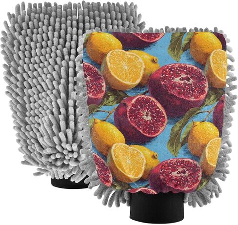 قفاز غسيل السيارات بطباعة فاكهة واقعية من AIXIWAWA، قفاز غسيل مقاوم للخدش وماص للماء، عبوة من قطعتين متوسطة الحجم in Kuwait