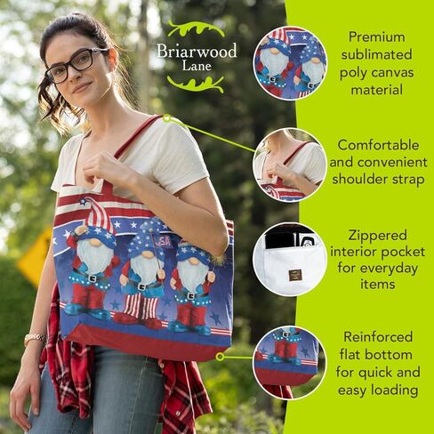Briarwood Lane Patriotic Gnomes Canvas Tote Bag 14.5" x 15" in Saudi Arabia