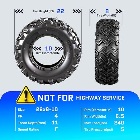 TRIBLE SIX 22x8-10 ATV/UTV Tires,22x8x10 All-Terrain Mud & Trail Tires,4PR,Tubeless,Set of 2 in Saudi Arabia