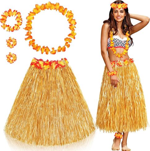 5 قطعة تنورة العشب حولا هاواي للنساء ملابس Luau للنساء تنانير العشب لحفلة Luau الاستوائية in Kuwait