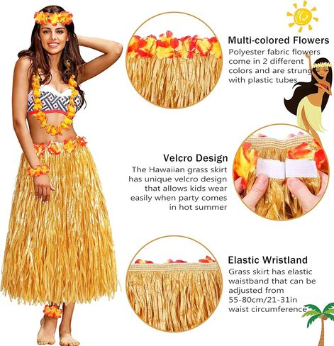 5 قطعة تنورة العشب حولا هاواي للنساء ملابس Luau للنساء تنانير العشب لحفلة Luau الاستوائية in Kuwait