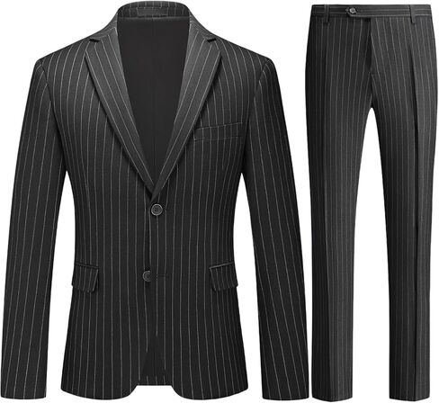 Men's Pinstripe 2 Piece Suits Slim Fit Elegant Single Breasted Business Party Prom Wedding Dinner Suits Blazer&Pant in Kuwait