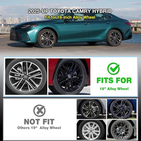 جلود عجلة 18 بوصة لسيارة Toyota Camry Hybrid 2025 2026، ABS + PC أغطية عجلات Hubcap مقاس 18 بوصة بديلة لـ 25 26 Camry Hybrid OEM #42611-AQ020/42611-AQ030 فضي وأسود لامع 4 قطع in Kuwait