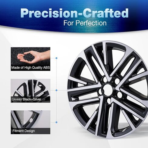 جلود عجلة 18 بوصة لسيارة Toyota Camry Hybrid 2025 2026، ABS + PC أغطية عجلات Hubcap مقاس 18 بوصة بديلة لـ 25 26 Camry Hybrid OEM #42611-AQ020/42611-AQ030 فضي وأسود لامع 4 قطع in Kuwait