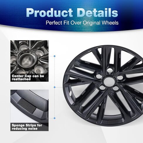 جلود عجلة 18 بوصة لسيارة Toyota Camry Hybrid 2025 2026، ABS + PC أغطية عجلات Hubcap مقاس 18 بوصة بديلة لـ 25 26 Camry Hybrid OEM #42611-AQ020/42611-AQ030 فضي وأسود لامع 4 قطع in Kuwait