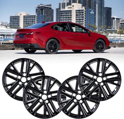 جلود عجلة 18 بوصة لسيارة Toyota Camry Hybrid 2025 2026، ABS + PC أغطية عجلات Hubcap مقاس 18 بوصة بديلة لـ 25 26 Camry Hybrid OEM #42611-AQ020/42611-AQ030 فضي وأسود لامع 4 قطع in Kuwait