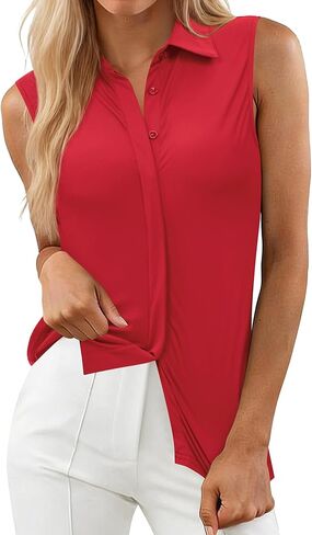 siliteelon Sleeveless Button Down Shirts for Women Collared Shirt Stretch Hidden Button Tank Top Work Casual Blouse Top in Saudi Arabia