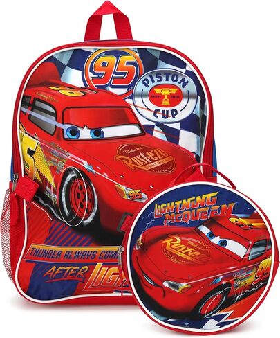 Fast Forward Lightning McQueen Boys Backpack and Lunch Box Set - 2 Piece 15 Inch School Backpack With Detachable Lunch Bag, Lightning McQueen Blue/Red in Saudi Arabia