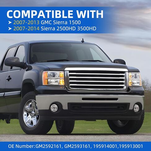 Fog Light Compatible with 2007-2013 GMC Sierra 1500, 2007-2014 Sierra 2500HD 3500HD Clear Lens Fog Lamps 880 12V 27W W/Bulbs Replacement GM2592161 GM25931611 in Saudi Arabia