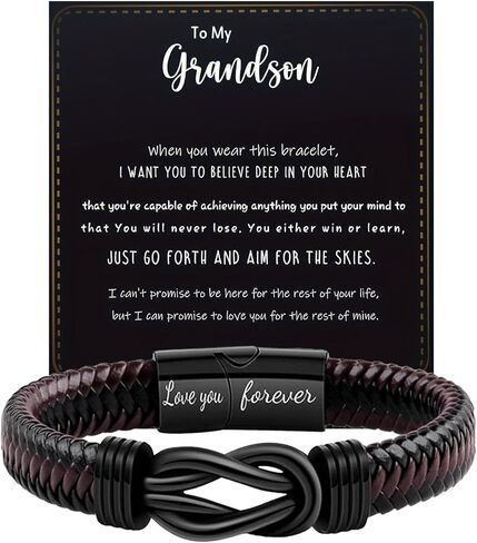 Grandson Bracelet From Grandma Adjustable Handmade Black Bead and Wood Bracelet Inspirational Christmas Birthday Gifts for Men in Saudi Arabia