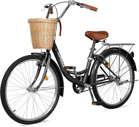 Max4out Beach Cruiser Bike for Adult, Womens Bicycle with Rattan Front Basket, 26 Inch Comfort Bikes with Adjustable Seat and Dual V-Brake (24 Green) in Saudi Arabia