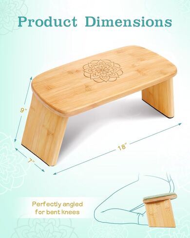Hihealer Folding Bamboo Meditation Bench with Cushion & Carry Bag – Ergonomic Yoga and Prayer Stool for Comfort and Posture Support (Black) in Kuwait