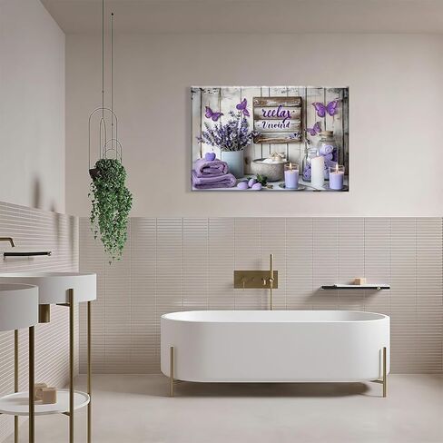 Purple Bathroom Canvas Wall Decor Relax Soak Canvas Wall Art Butterfly Floral Print Poster Artwrok Unwind Bathroom Washroom Painting Pictures 12x16 In in Saudi Arabia