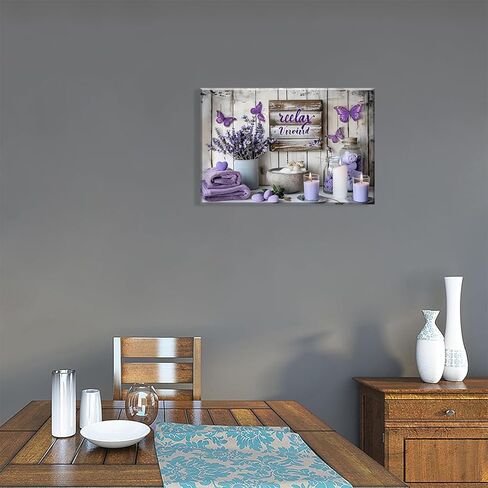 Purple Bathroom Canvas Wall Decor Relax Soak Canvas Wall Art Butterfly Floral Print Poster Artwrok Unwind Bathroom Washroom Painting Pictures 12x16 In in Saudi Arabia