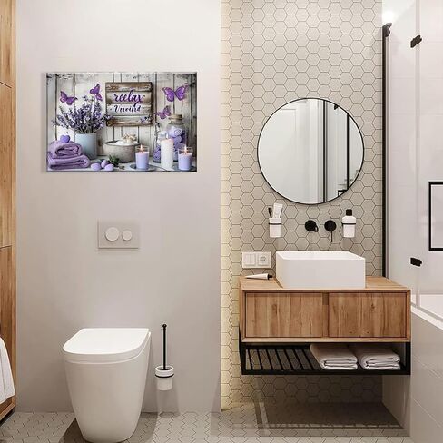 Purple Bathroom Canvas Wall Decor Relax Soak Canvas Wall Art Butterfly Floral Print Poster Artwrok Unwind Bathroom Washroom Painting Pictures 12x16 In in Saudi Arabia