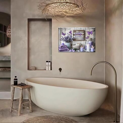 Purple Bathroom Canvas Wall Decor Relax Soak Canvas Wall Art Butterfly Floral Print Poster Artwrok Unwind Bathroom Washroom Painting Pictures 12x16 In in Saudi Arabia