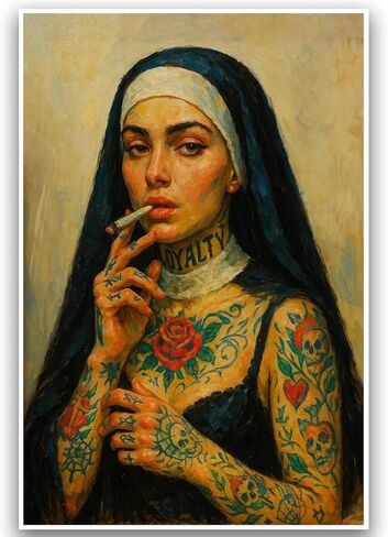 Woman Portrait Wall Art Dark Feminine Wall Art Nun Traditional Artwork Female Tattoo Poster Edgy Mexican Decor Gothic Large Picture 16x24Inch Unframed for Bedroom Living Room Dorm Apartment Home Decor in Saudi Arabia