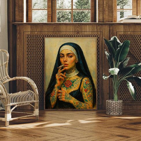 Woman Portrait Wall Art Dark Feminine Wall Art Nun Traditional Artwork Female Tattoo Poster Edgy Mexican Decor Gothic Large Picture 16x24Inch Unframed for Bedroom Living Room Dorm Apartment Home Decor in Saudi Arabia