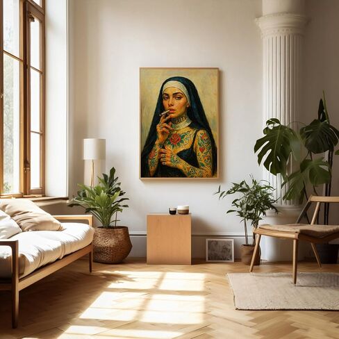 Woman Portrait Wall Art Dark Feminine Wall Art Nun Traditional Artwork Female Tattoo Poster Edgy Mexican Decor Gothic Large Picture 16x24Inch Unframed for Bedroom Living Room Dorm Apartment Home Decor in Saudi Arabia