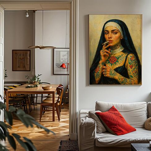 Woman Portrait Wall Art Dark Feminine Wall Art Nun Traditional Artwork Female Tattoo Poster Edgy Mexican Decor Gothic Large Picture 16x24Inch Unframed for Bedroom Living Room Dorm Apartment Home Decor in Saudi Arabia
